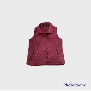 Lands End quilted burgundy vest & bag